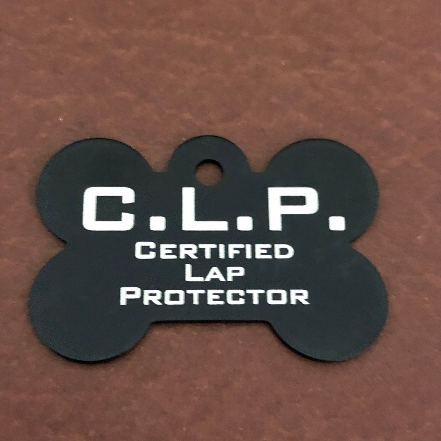 C.L.P. Certified Lap Protector, Large Black Bone Dog Tag, Personalized Aluminum Tag, Diamond Engraved, Dog Tag, Puppy Tag, For Collar CLPLBB