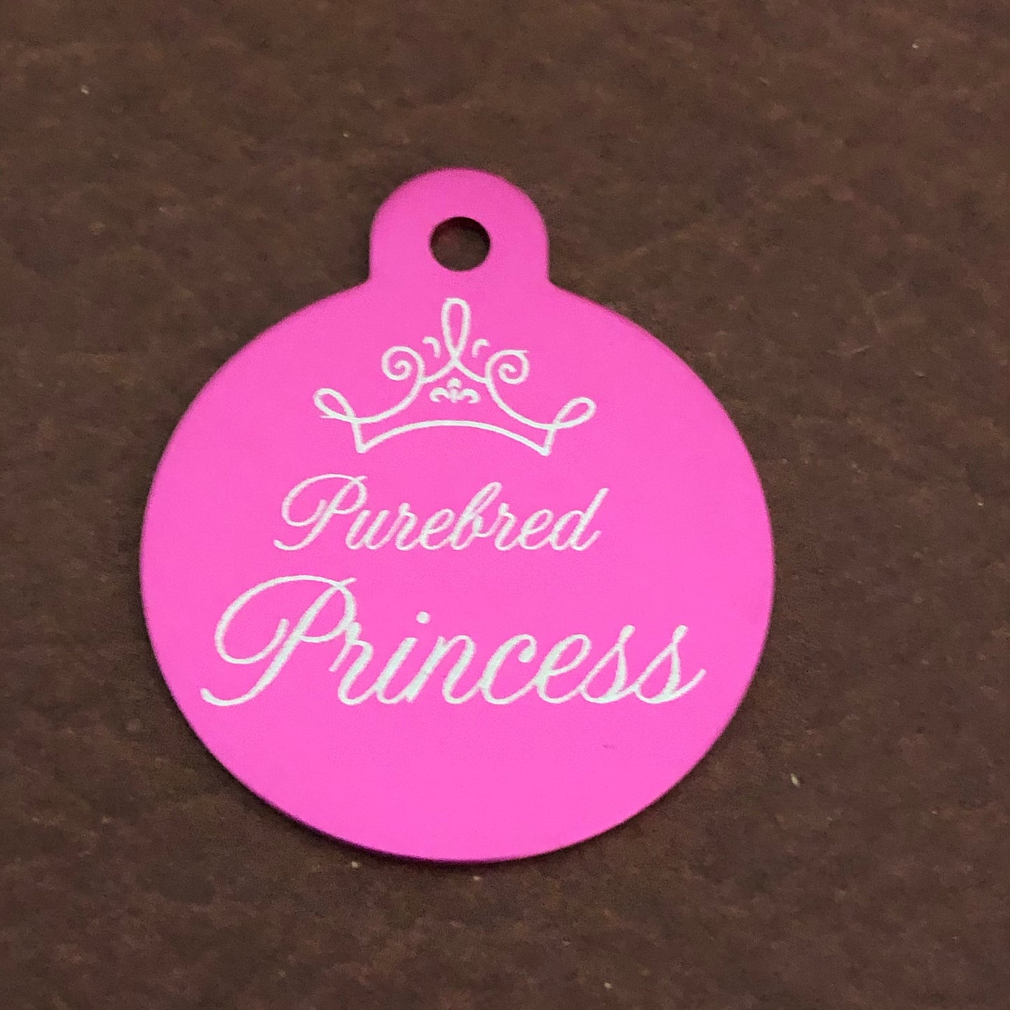 Purebred Princess Large Pink Circle Personalized Aluminum Tag Diamond Engraved Dog Tag Cat Tag Small Animal Tag ID Tag Kitty Puppy PBPILPICT