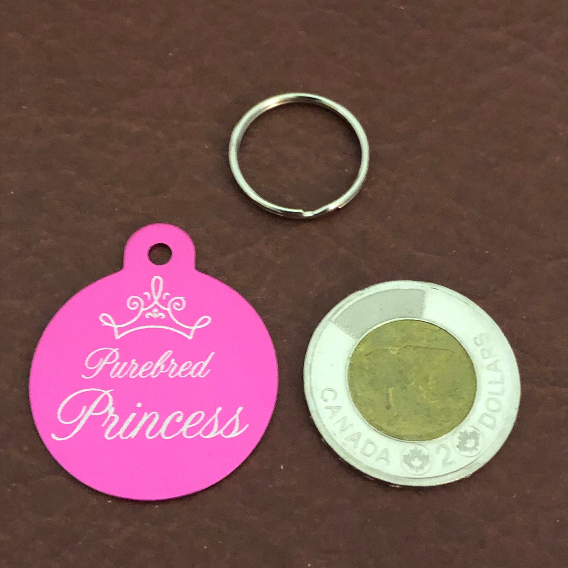 Purebred Princess Large Pink Circle Personalized Aluminum Tag Diamond Engraved Dog Tag Cat Tag Small Animal Tag ID Tag Kitty Puppy PBPILPICT