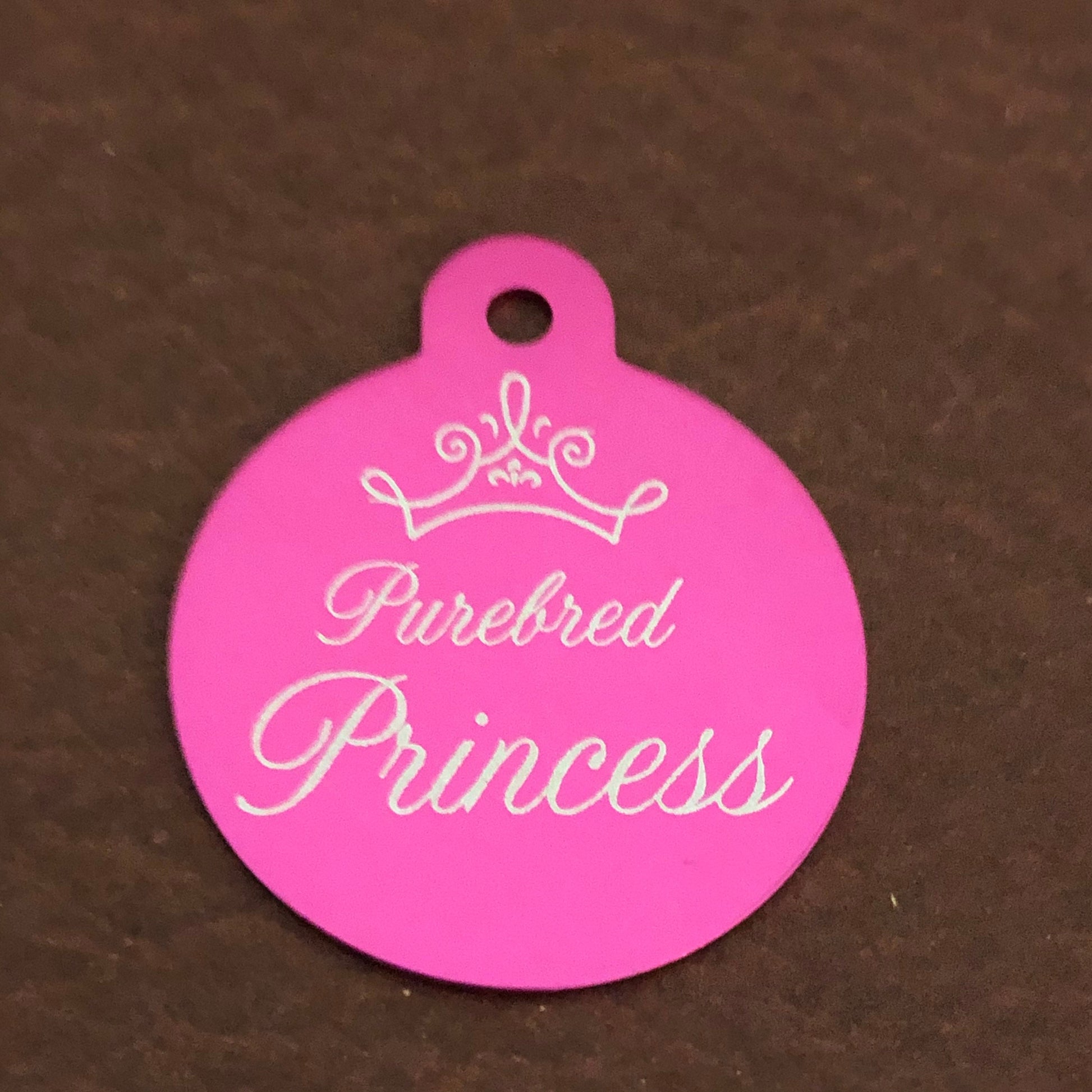 Purebred Princess Large Pink Circle Personalized Aluminum Tag Diamond Engraved Dog Tag Cat Tag Small Animal Tag ID Tag Kitty Puppy PBPILPICT