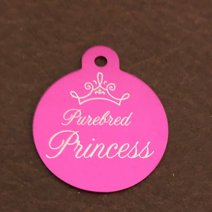 Purebred Princess Large Pink Circle Personalized Aluminum Tag Diamond Engraved Dog Tag Cat Tag Small Animal Tag ID Tag Kitty Puppy PBPILPICT