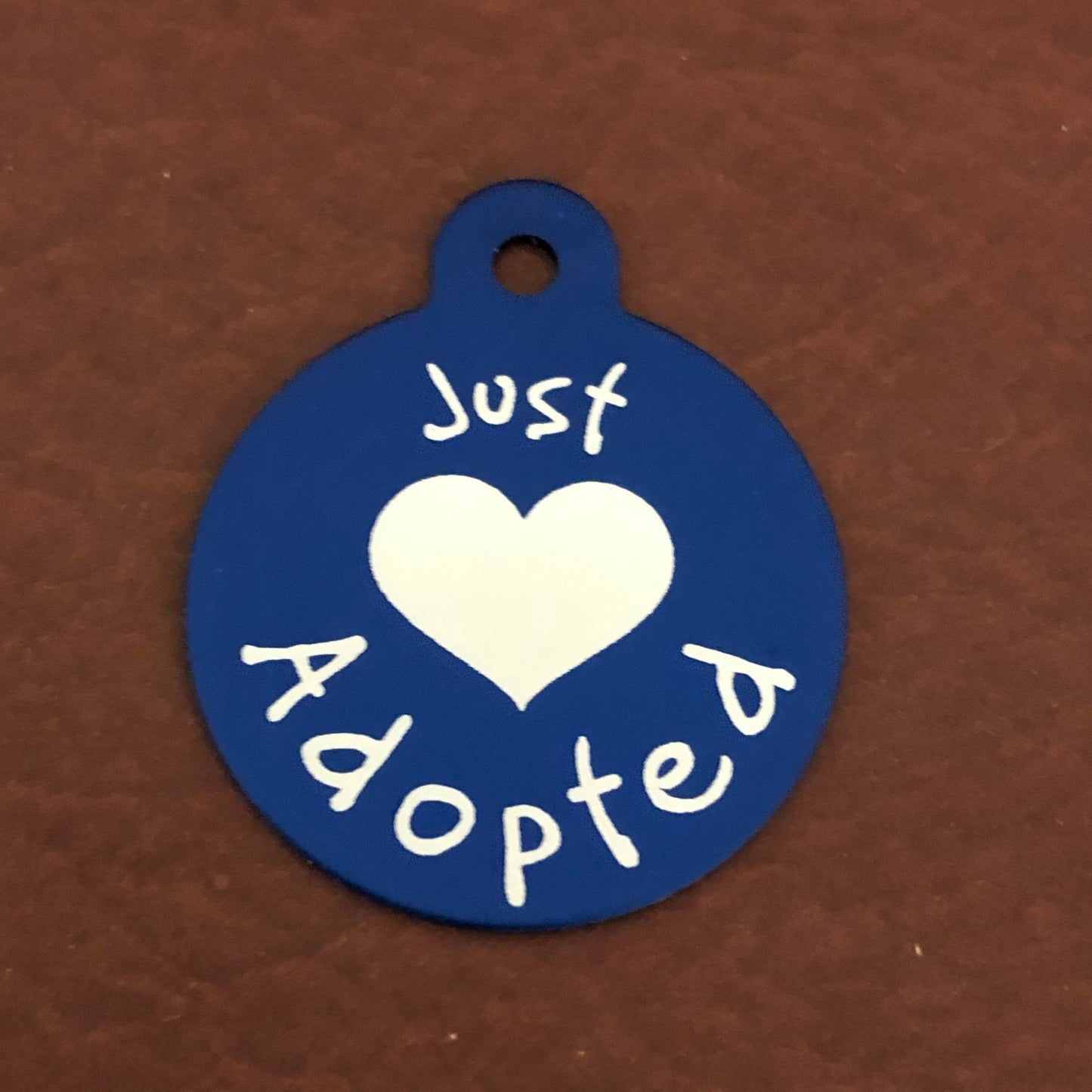 Just Adopted Large Circle Tag Blue Personalized Aluminum Tag Diamond Engraved Dog Tag Cat Tag Animal Tag Kitty Tag Puppy Tag