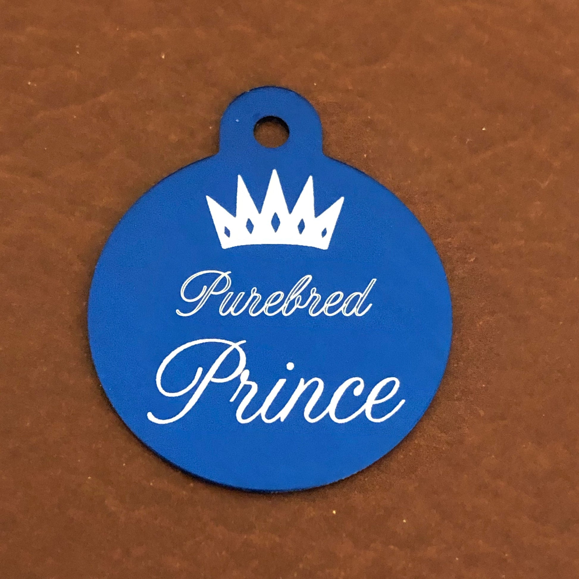 Purebred Prince Large Circle Tag Blue Personalized Aluminum Tag Diamond Engraved Dog Tag Cat Tag Animal Tag Kitty Tag Puppy Tag PBPLBCT