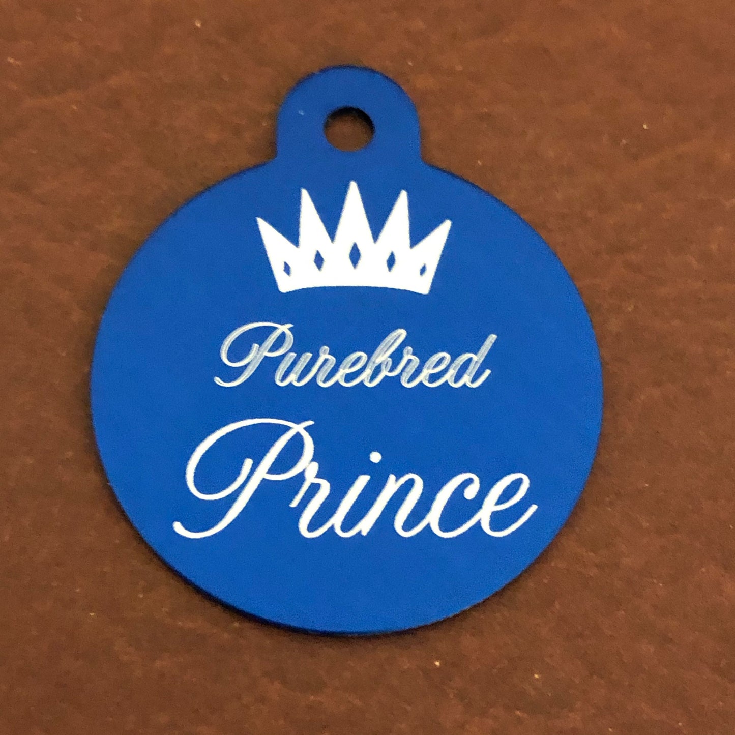 Purebred Prince Large Circle Tag Blue Personalized Aluminum Tag Diamond Engraved Dog Tag Cat Tag Animal Tag Kitty Tag Puppy Tag PBPLBCT