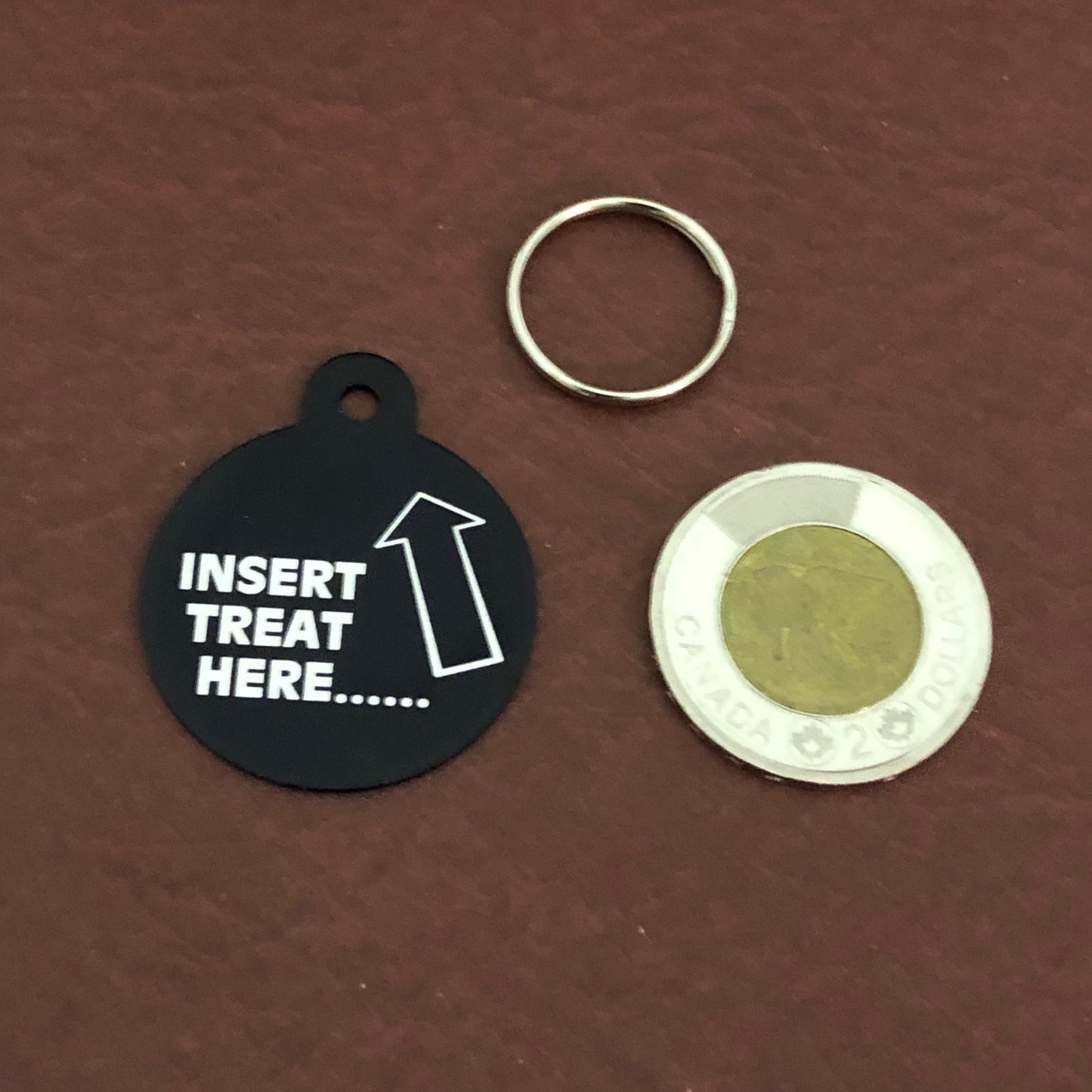 Insert Treat here Large Circle Tag Black Personalized Aluminum Tag Diamond Engraved Dog Tag Cat Tag Animal Tag Kitty Tag Puppy, ITHLBC