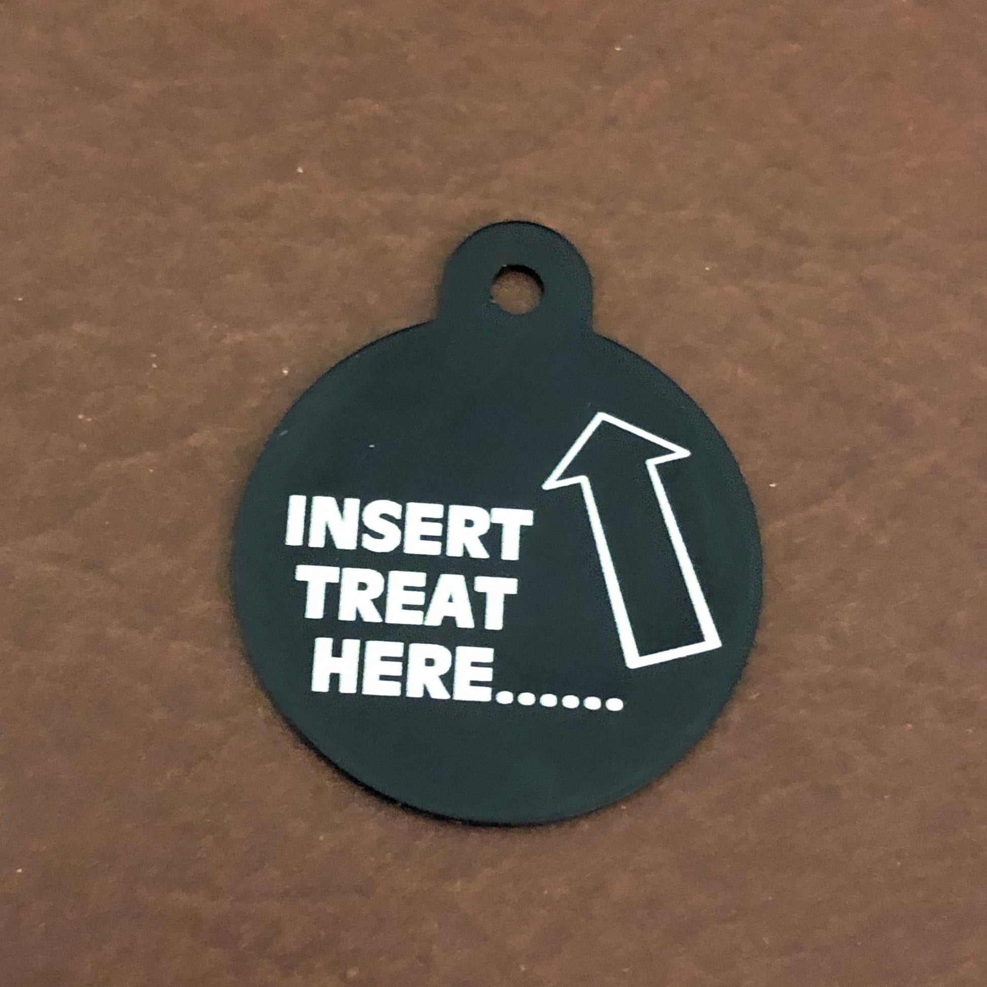 Insert Treat here Large Circle Tag Black Personalized Aluminum Tag Diamond Engraved Dog Tag Cat Tag Animal Tag Kitty Tag Puppy, ITHLBC