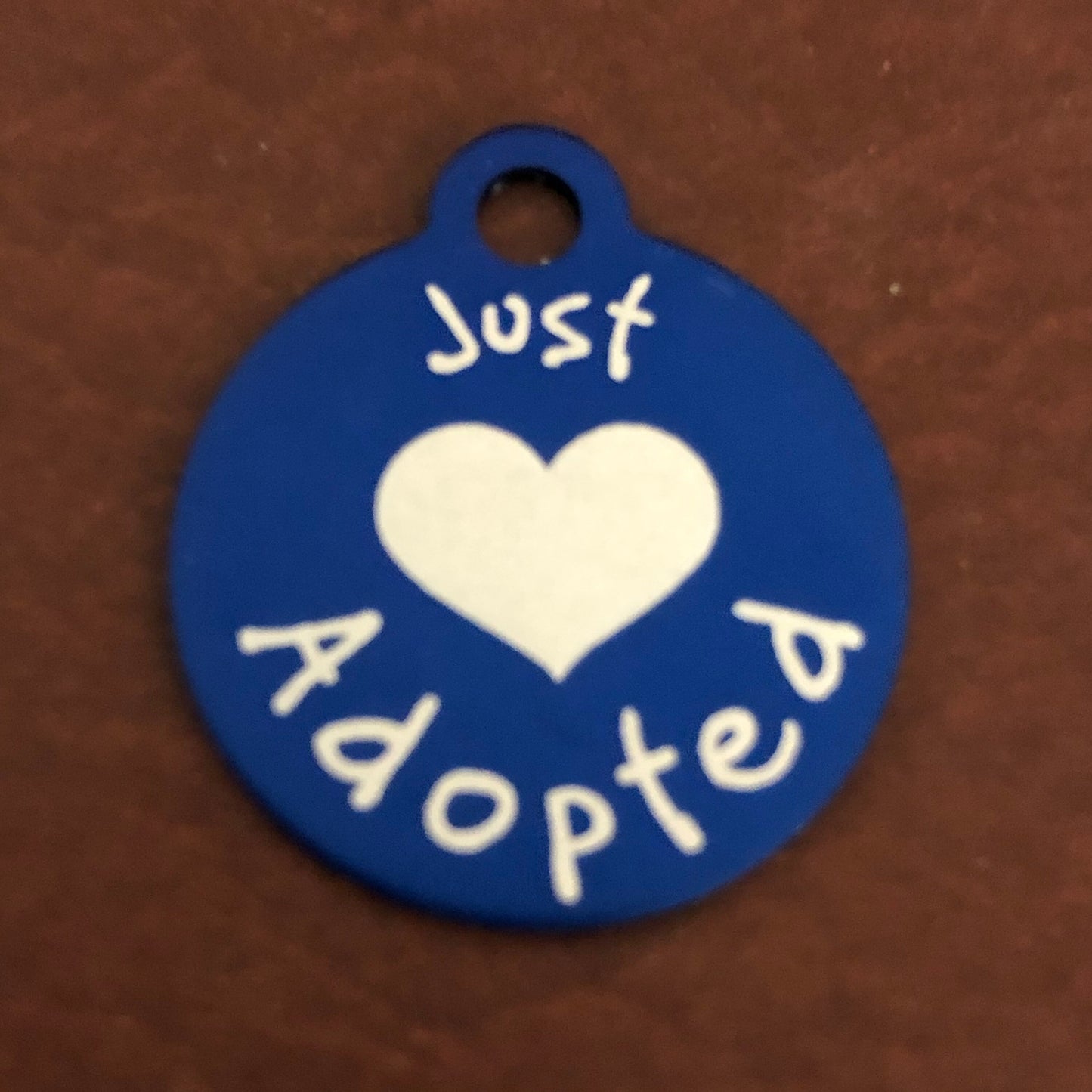 Just Adopted, Small Blue Circle Aluminum Tag, Personalized Diamond Engraved, Cat ID, Dog ID, Cat tag Dog Tag Pet Tags Id Tags For Cat Collar