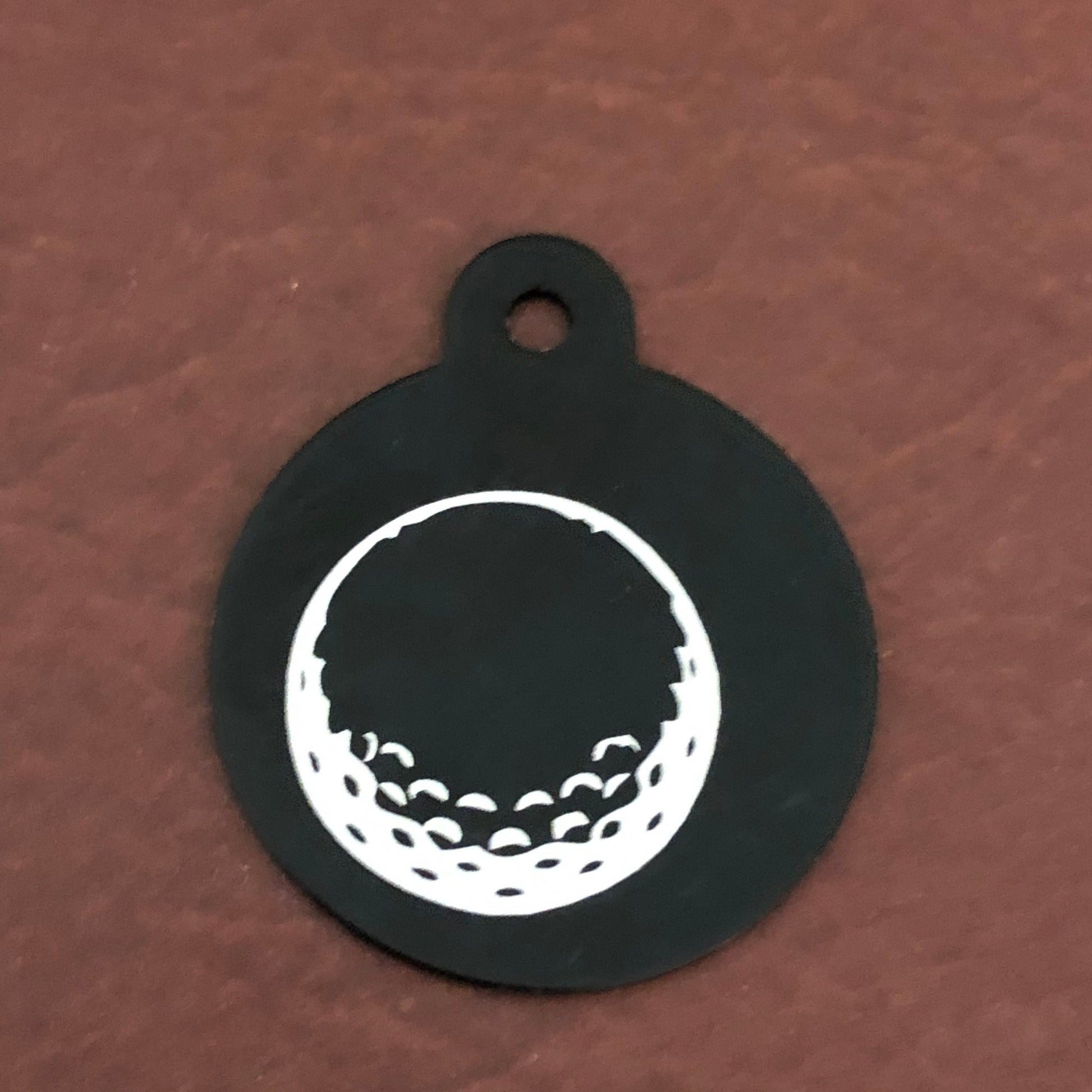 Golf Ball, Large Circle Tag, Black Personalized Aluminum Tag, Diamond Engraved, Id Tag, Dog Tag, Cat Tag, For Dog Collar, Pet ID, GBLBCT2