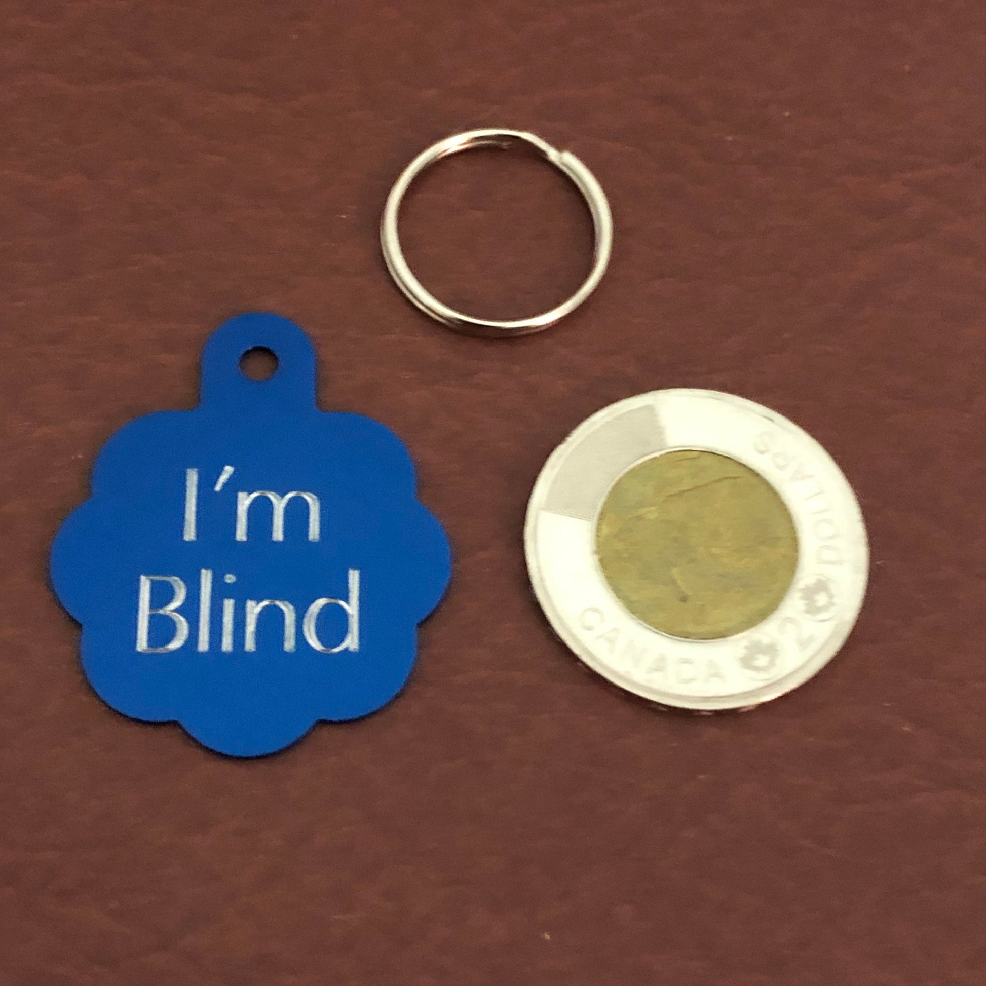 I’m Blind, Large Blue Rosette, Personalized Aluminum Tag, Diamond Engraved, Dog Tag, Cat Tag, ID Tag, Kitty Tag, Puppy Tag, For Dog Collars