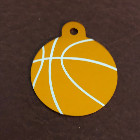 Basketball, Large Orange Circle Personalized Aluminum Tag, Diamond Engraved, Keychain, Key Chain, BKBLOCT