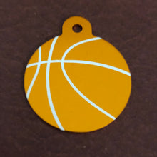 Load image into Gallery viewer, Basketball, Large Orange Circle Personalized Aluminum Tag, Diamond Engraved, Keychain, Key Chain, BKBLOCT