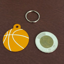 Load image into Gallery viewer, Basketball, Large Orange Circle Personalized Aluminum Tag, Diamond Engraved, Keychain, Key Chain, BKBLOCT