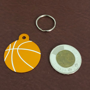 Basketball, Large Orange Circle Personalized Aluminum Tag, Diamond Engraved, Keychain, Key Chain, BKBLOCT