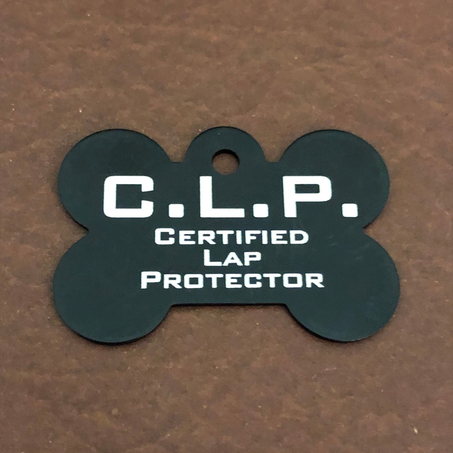 C.L.P. Certified Lap Protector, Large Black Bone Dog Tag, Personalized Aluminum Tag, Diamond Engraved, Dog Tag, Puppy Tag, For Collar CLPLBB