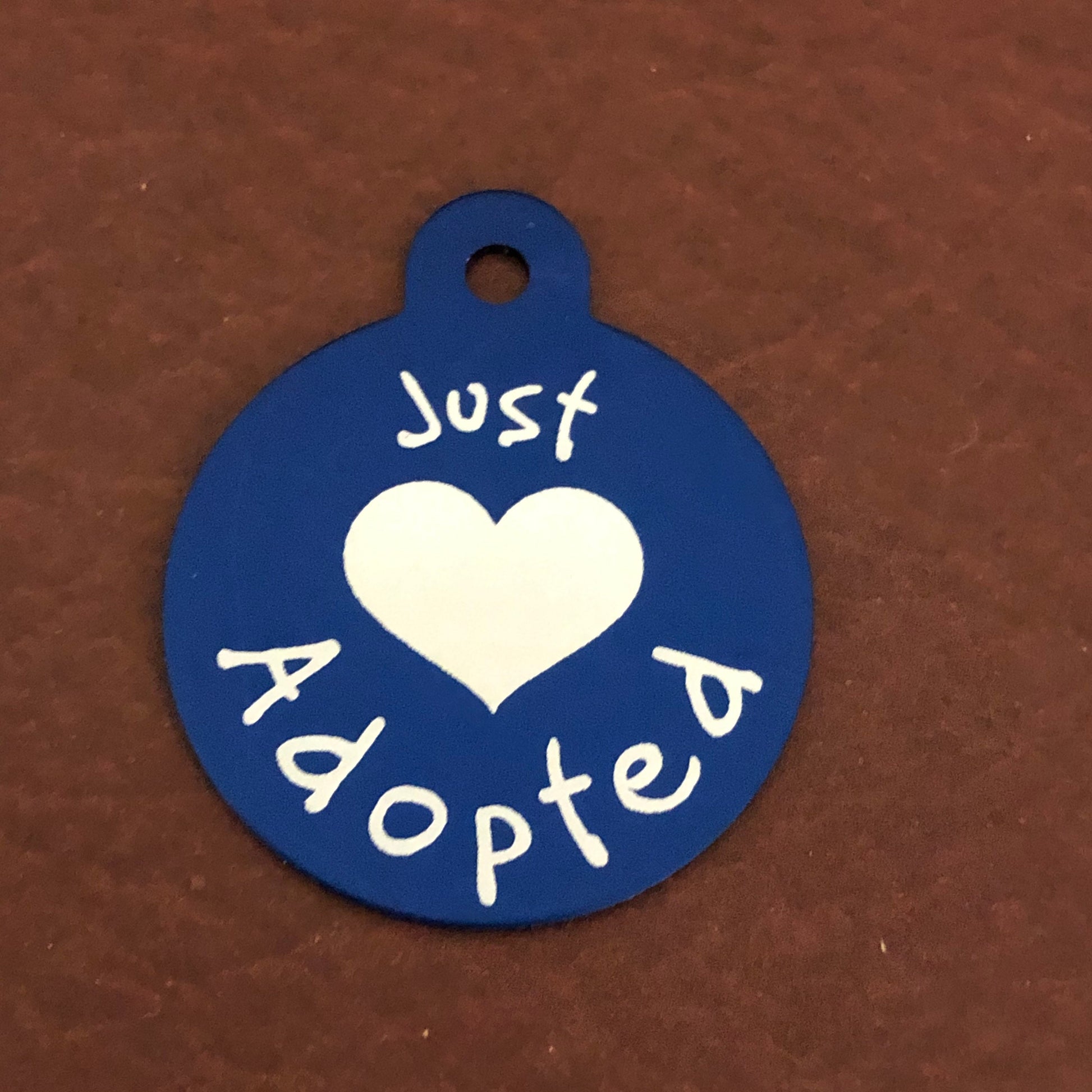 Just Adopted Large Circle Tag Blue Personalized Aluminum Tag Diamond Engraved Dog Tag Cat Tag Animal Tag Kitty Tag Puppy Tag