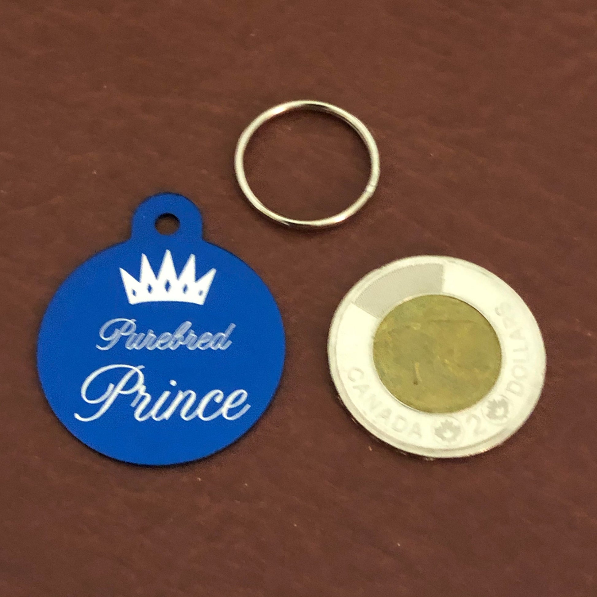 Purebred Prince Large Circle Tag Blue Personalized Aluminum Tag Diamond Engraved Dog Tag Cat Tag Animal Tag Kitty Tag Puppy Tag PBPLBCT