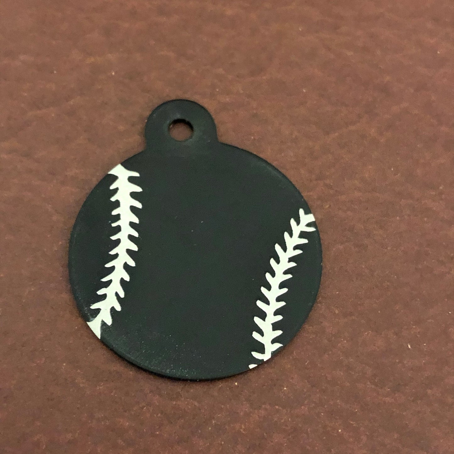 Baseball, Large Black Circle Tag, Personalized Aluminum Tag, Diamond Engraved, Key Chain, Keychain, Gift For Baseball Fan, BBLBCT