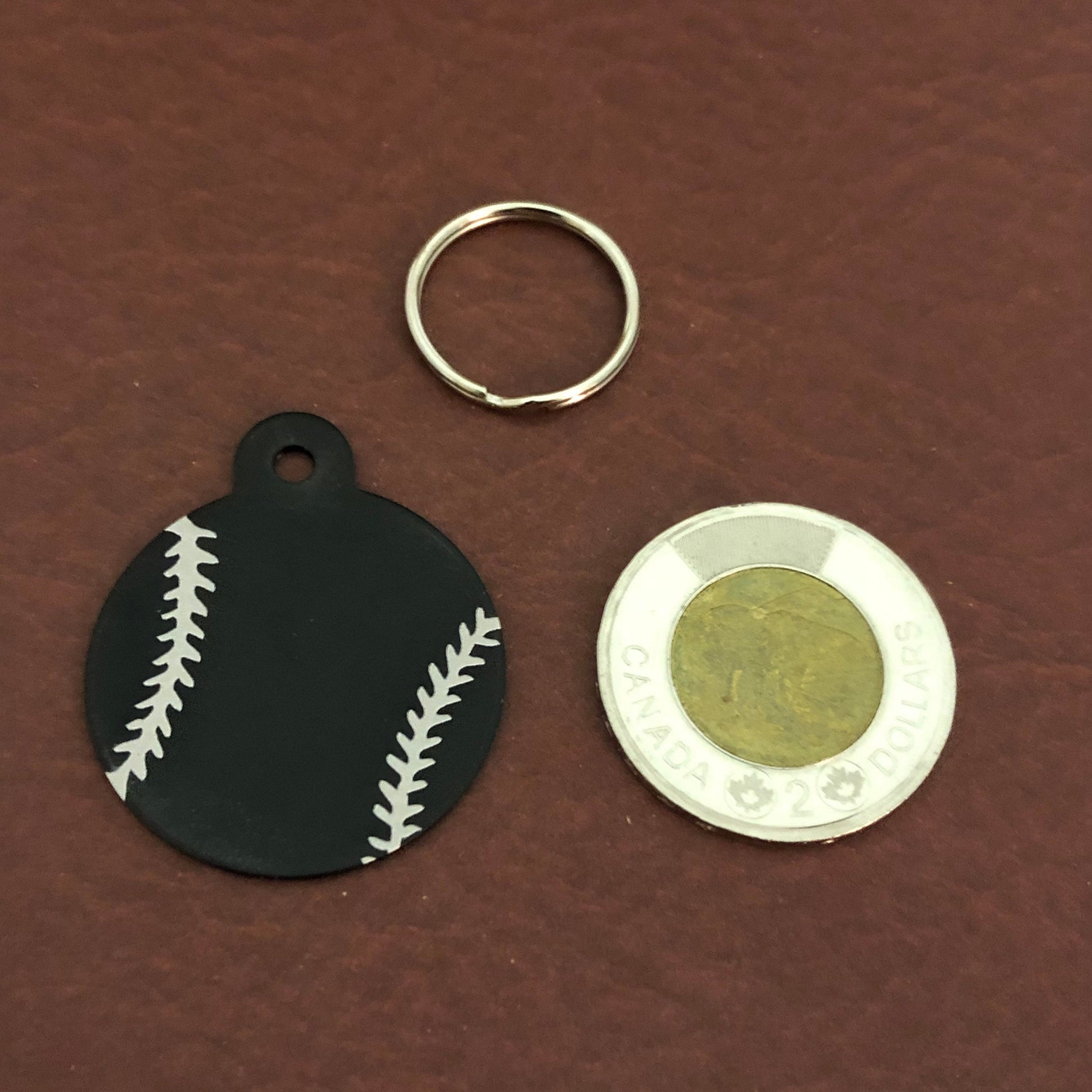 Baseball, Large Black Circle Tag, Personalized Aluminum Tag, Diamond Engraved, Dog Tag Cat Tag, ID Tag, For Dog Collar, Lost Dogs, BBLBCT2