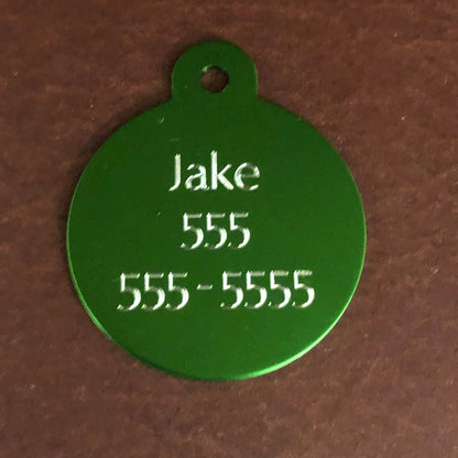 Football Large Green Circle Tag Personalized Aluminum Tag, Diamond Engraved Dog Tag, Cat Tag, Puppy Tag, For Dog Collar, FBLGCT