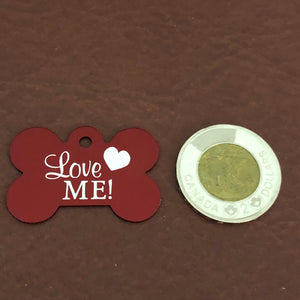 Love Me, Large Red Bone, Personalized Aluminum Tag, Diamond Engraved, Dog Tag, Puppy Tag, For Dog Collar, Gift for Puppy, LMLRB