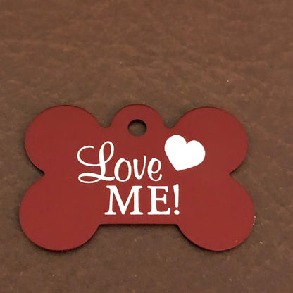 Love Me, Large Red Bone, Personalized Aluminum Tag, Diamond Engraved, Dog Tag, Puppy Tag, For Dog Collar, Gift for Puppy, LMLRB