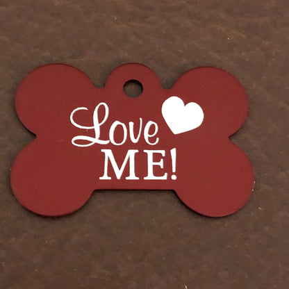 Love Me, Large Red Bone, Personalized Aluminum Tag, Diamond Engraved, Dog Tag, Puppy Tag, For Dog Collar, Gift for Puppy, LMLRB