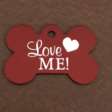 Load image into Gallery viewer, Love Me, Large Red Bone, Personalized Aluminum Tag, Diamond Engraved, Dog Tag, Puppy Tag, For Dog Collar, Gift for Puppy, LMLRB