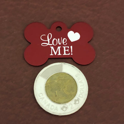 Love Me, Large Red Bone, Personalized Aluminum Tag, Diamond Engraved, Dog Tag, Puppy Tag, For Dog Collar, Gift for Puppy, LMLRB