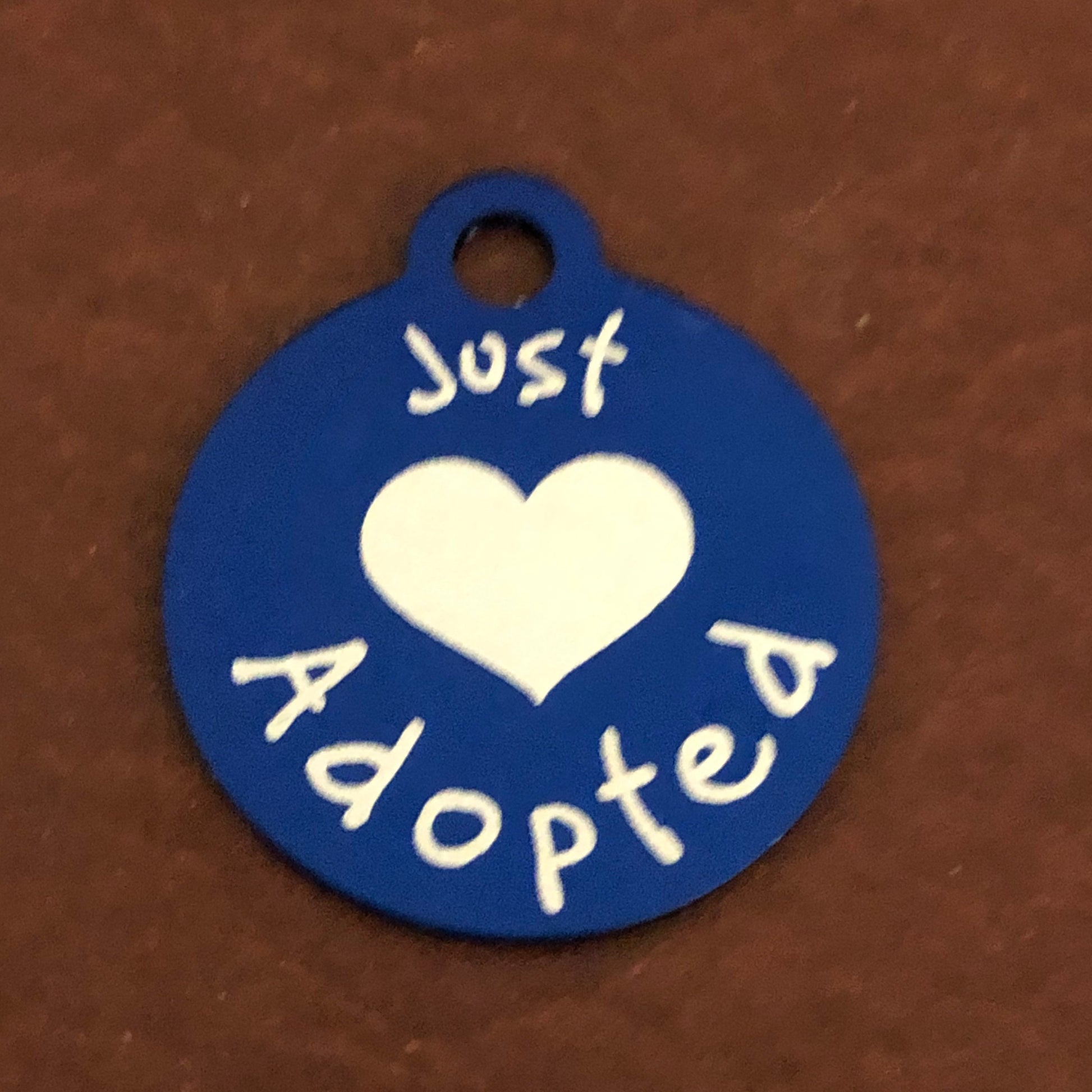 Just Adopted, Small Blue Circle Aluminum Tag, Personalized Diamond Engraved, Cat ID, Dog ID, Cat tag Dog Tag Pet Tags Id Tags For Cat Collar