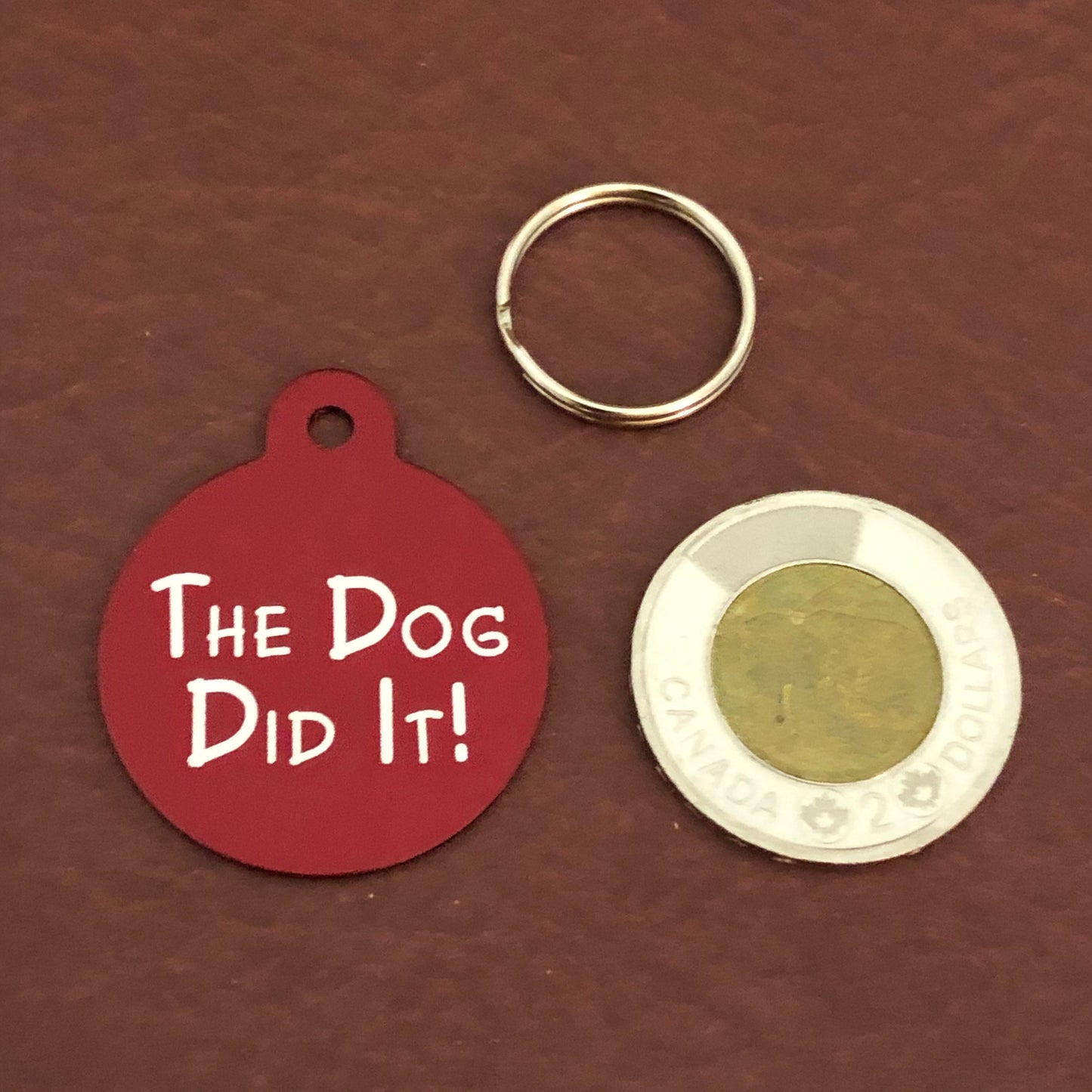 The Dog Did It! Large Red Circle Tag Personalized Aluminum Tag Diamond Engraved Personal Cat tag ID Tag Keychain Dog Tag Kitty Tag