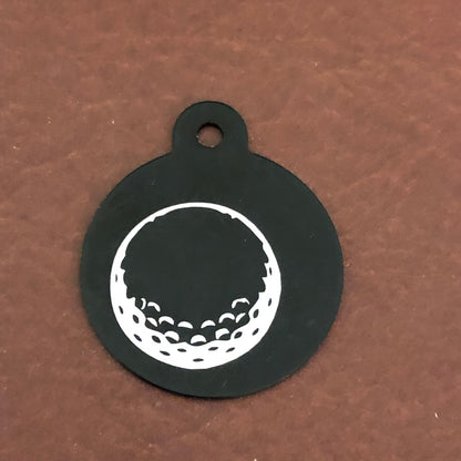 Golf Ball, Large Circle Tag, Black Personalized Aluminum Tag, Diamond Engraved, Id Tag, Dog Tag, Cat Tag, For Dog Collar, Pet ID, GBLBCT2