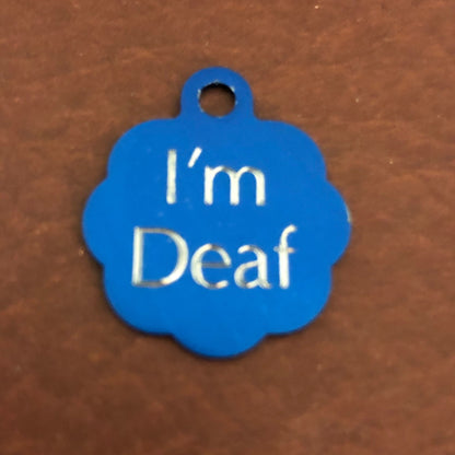 I'm Deaf, Small Blue Rosette Aluminum Tag, Personalized Diamond Engraved, Cat Tags, ID Tags, Dog Tags, For Cat Collar, For Dog Collar