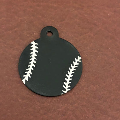 Baseball, Large Black Circle Tag, Personalized Aluminum Tag, Diamond Engraved, Dog Tag Cat Tag, ID Tag, For Dog Collar, Lost Dogs, BBLBCT2