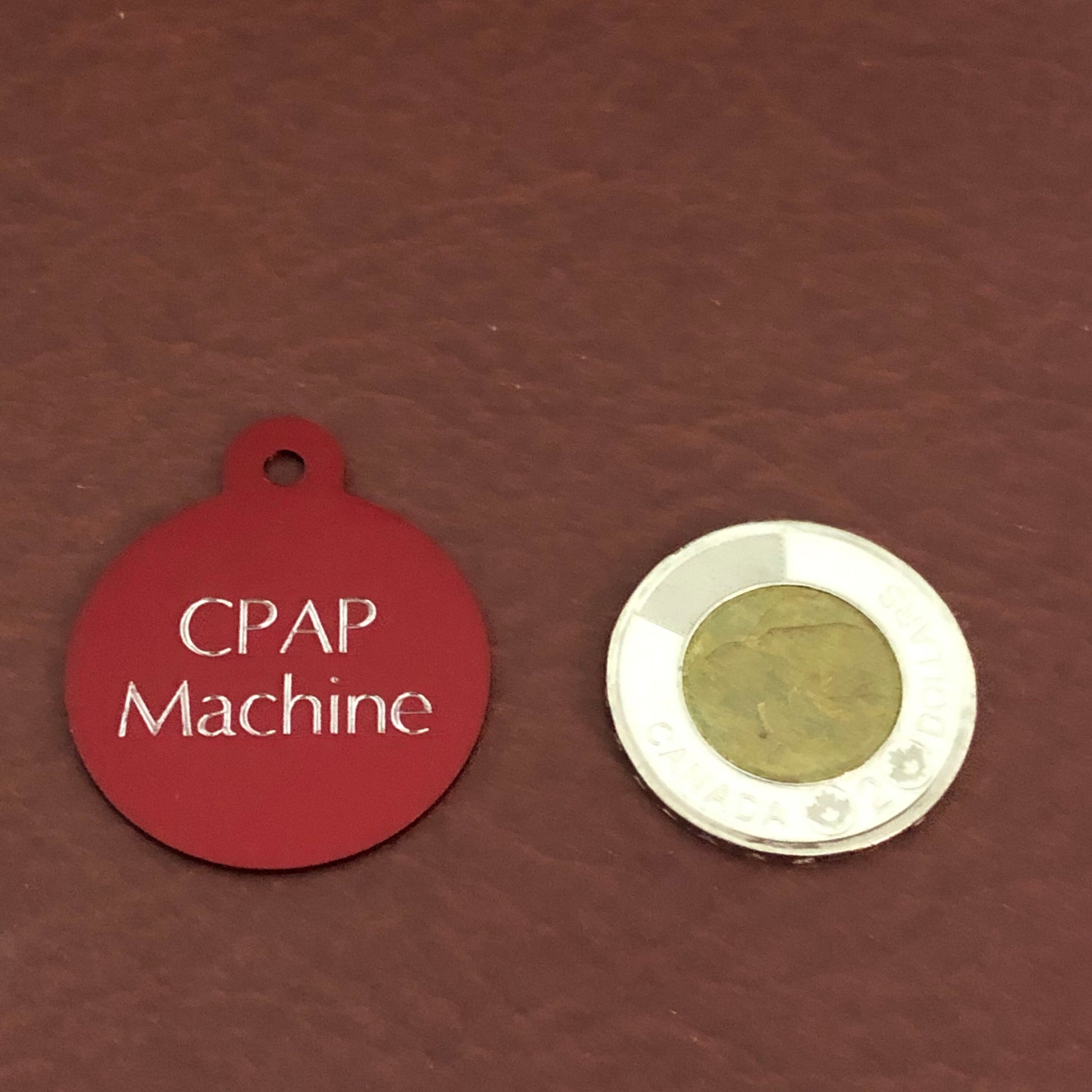 CPAP Machine Large Circle Aluminum Tag Personalized Diamond Engraved Tag Keychain CPAPLAC