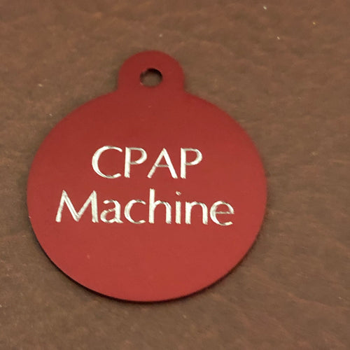 CPAP Machine Large Circle Aluminum Tag Personalized Diamond Engraved Tag Keychain CPAPLAC