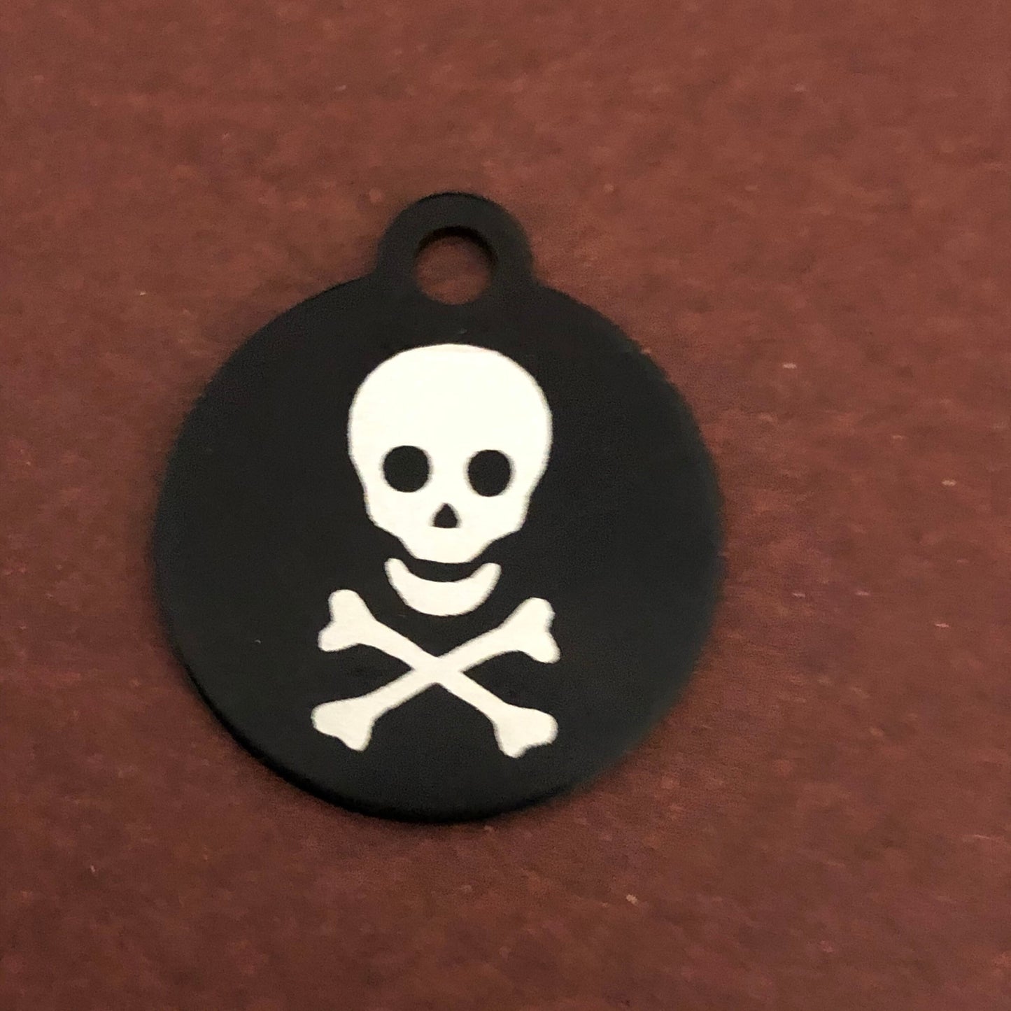 Pirate Skull and Bones Crossbones, Small Black Circle Aluminum Tag