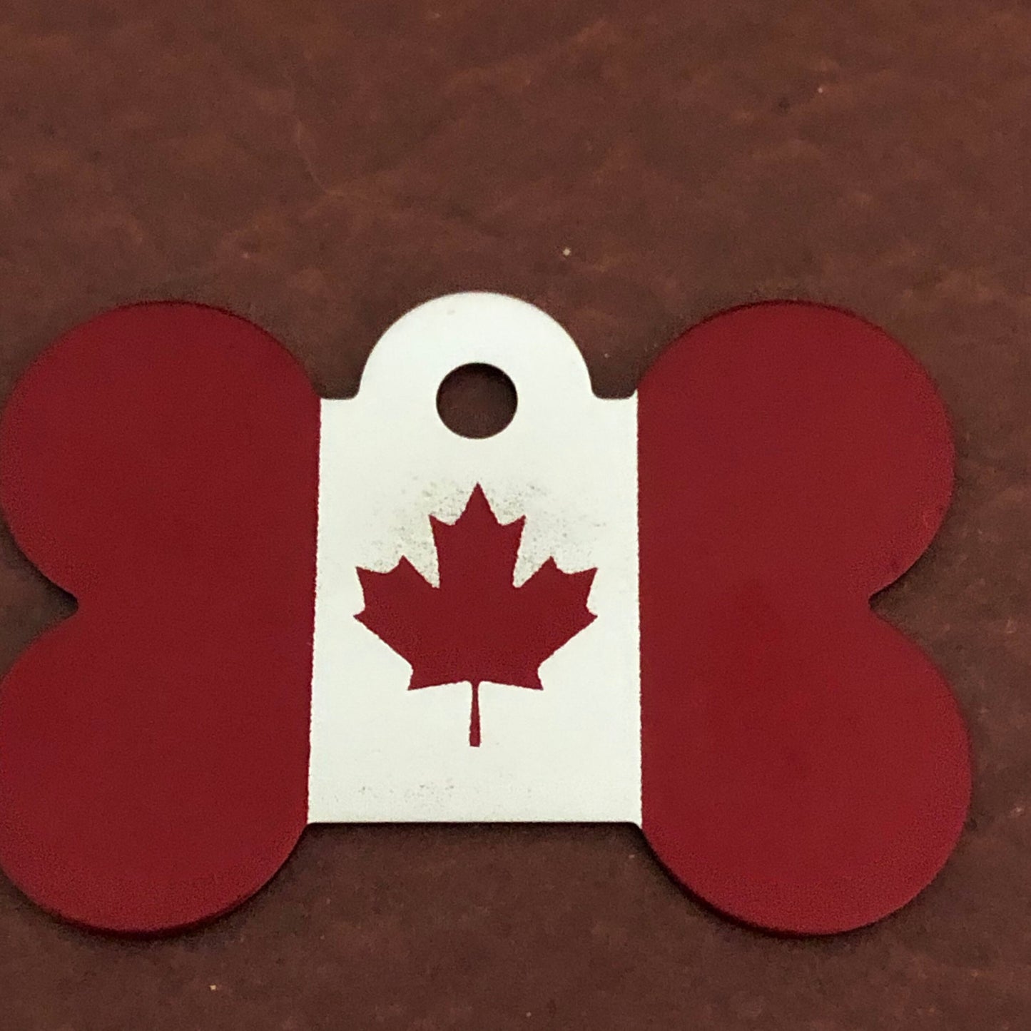 Maple Leaf Canadian Flag, Large Red Bone Dog Tag, Personalized Aluminum Tag, Diamond Engraved, Dog Tag, Puppy Tag, For Dog Collar, MLCFLRB