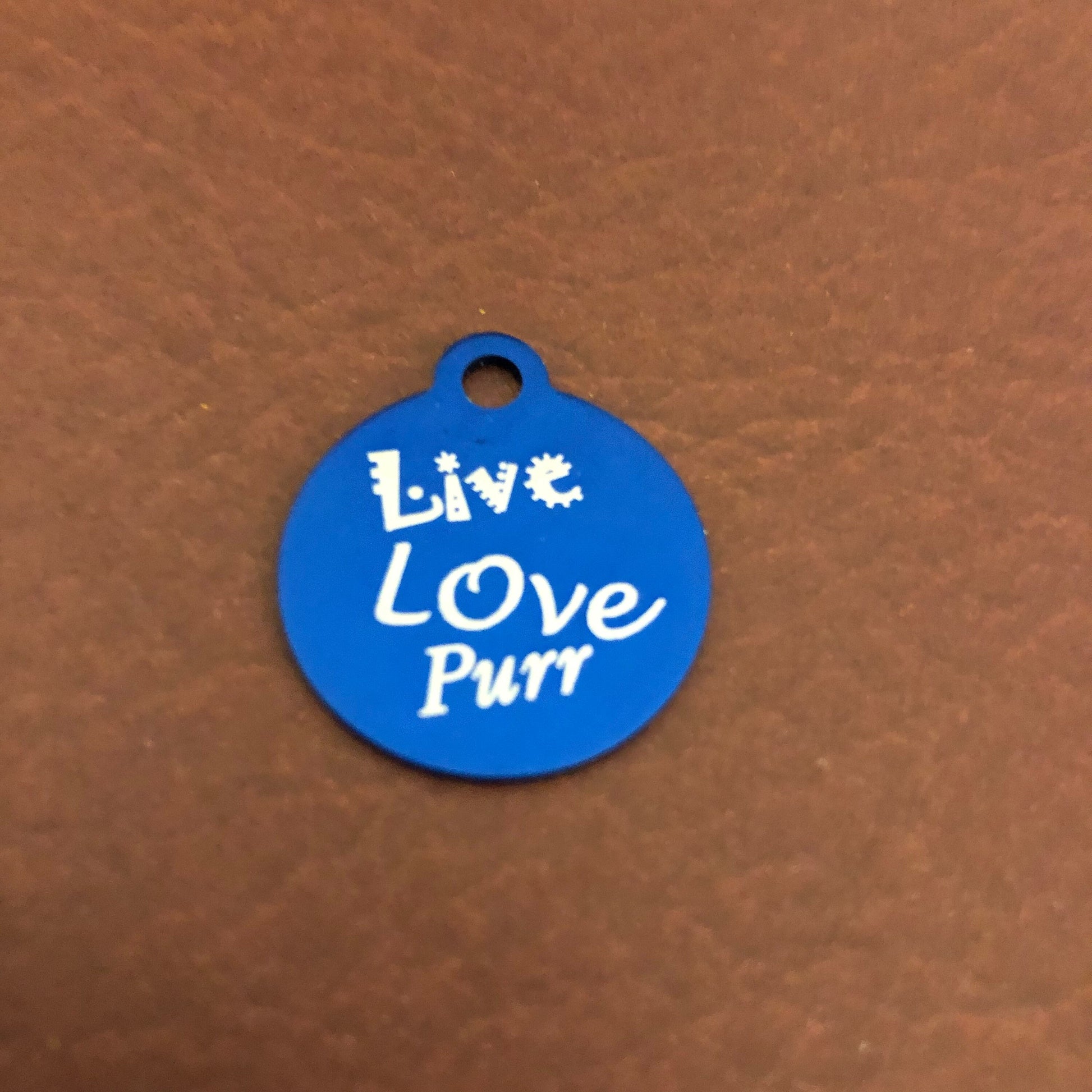 Live Love Purr Small Blue Circle Aluminum Tag Personalized Diamond Engraved Cat ID Tag Cat Tag Kitten Tag, For Cat Collar, Lost cat, LLPSBC