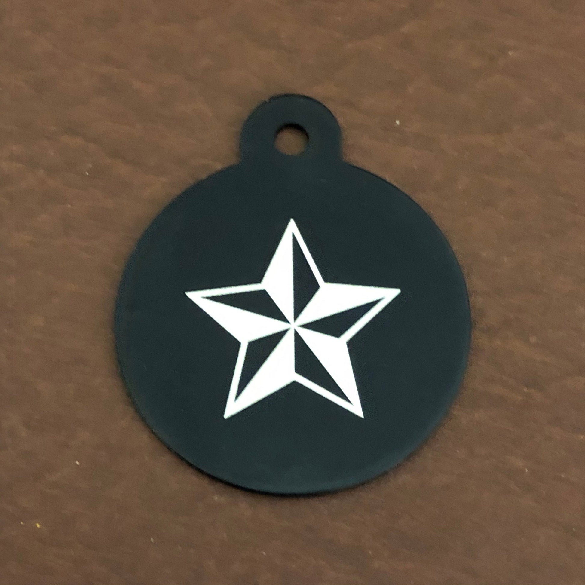 Nautical Star, Large Circle Tag, Black Personalized Aluminum Tag, Diamond Engraved Dog Tag Cat Tag Animal Tag Puppy Tag For Dog Collar NSLBC