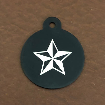 Nautical Star, Large Circle Tag, Black Personalized Aluminum Tag, Diamond Engraved Dog Tag Cat Tag Animal Tag Puppy Tag For Dog Collar NSLBC