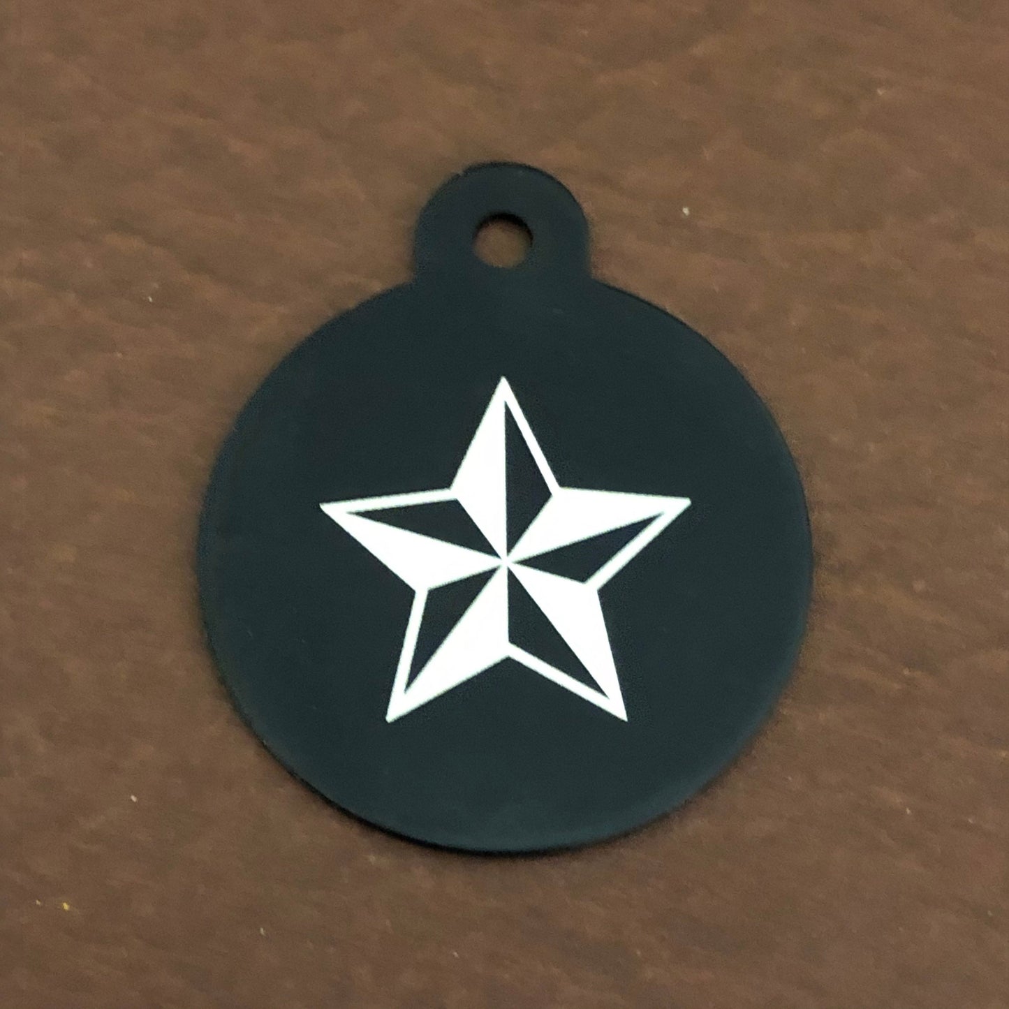 Nautical Star, Large Circle Tag, Black, Personalized Aluminum Tag, Diamond Engraved, Key Chain, Keychain, For lost keys, NSLBC2