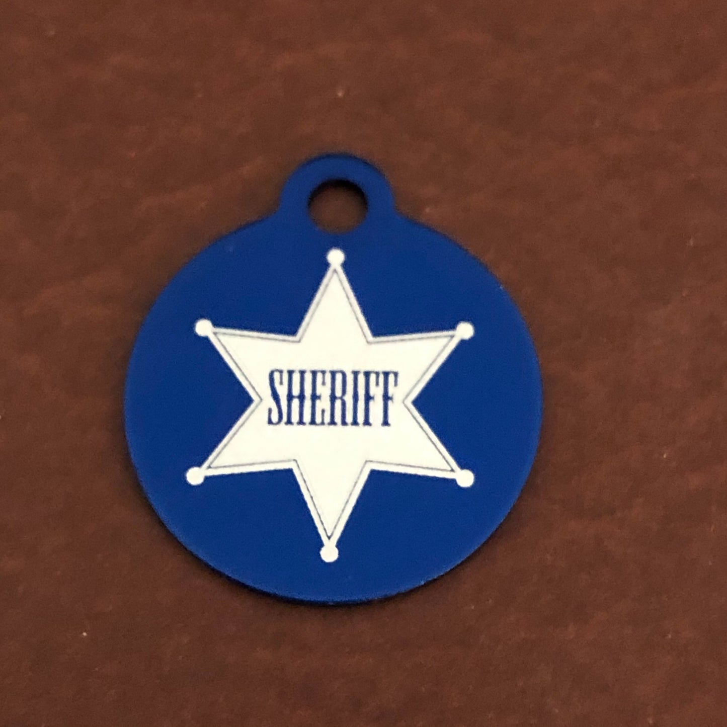 Sheriff, Sheriff Tag, Small Blue Circle Aluminum Tag, Personalized Diamond Engraved Cat ID Dog ID Cat tag Dog Tag Pet Tags Id Tags SBSBLUC