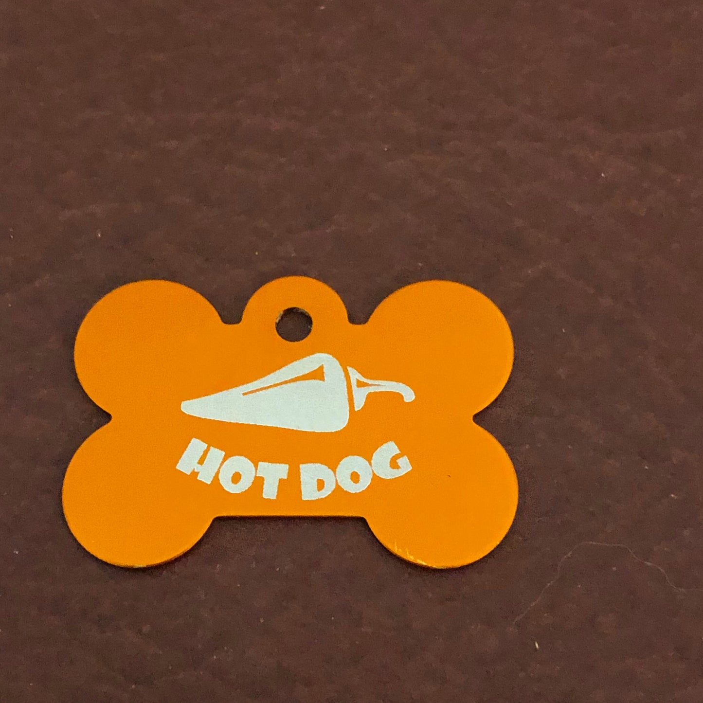 Hot Dog Design Large Orange Bone Personalized Aluminum Tag Diamond Engraved Dog Tag Cat Tag Small Animal Tag Kitty Tag Puppy Tag