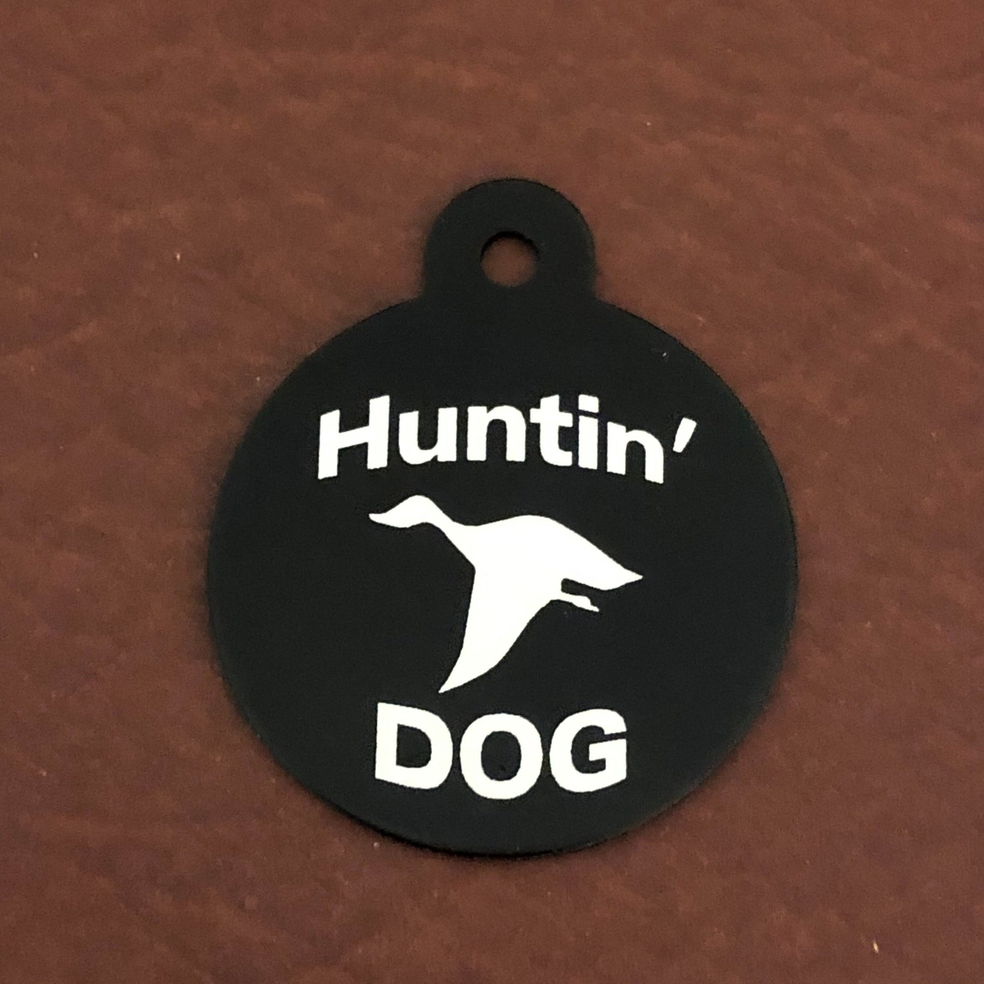 Huntin' Dog Large Circle Tag Black Personalized Aluminum Tag Diamond Engraved, Dog Tag, For Hunting Dog, Puppy Tag, For Dog Collar