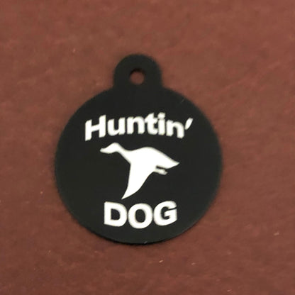 Huntin' Dog Large Circle Tag Black Personalized Aluminum Tag Diamond Engraved, Dog Tag, For Hunting Dog, Puppy Tag, For Dog Collar