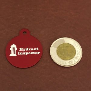 Hydrant Inspector Large Red Circle Personalized Aluminum Tag Diamond Engraved Personal ID Tag Keychain Dog Tag Cat Tag