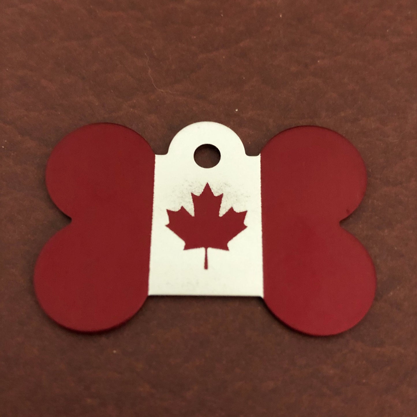 Maple Leaf Canadian Flag, Large Red Bone Dog Tag, Personalized Aluminum Tag, Diamond Engraved, Dog Tag, Puppy Tag, For Dog Collar, MLCFLRB