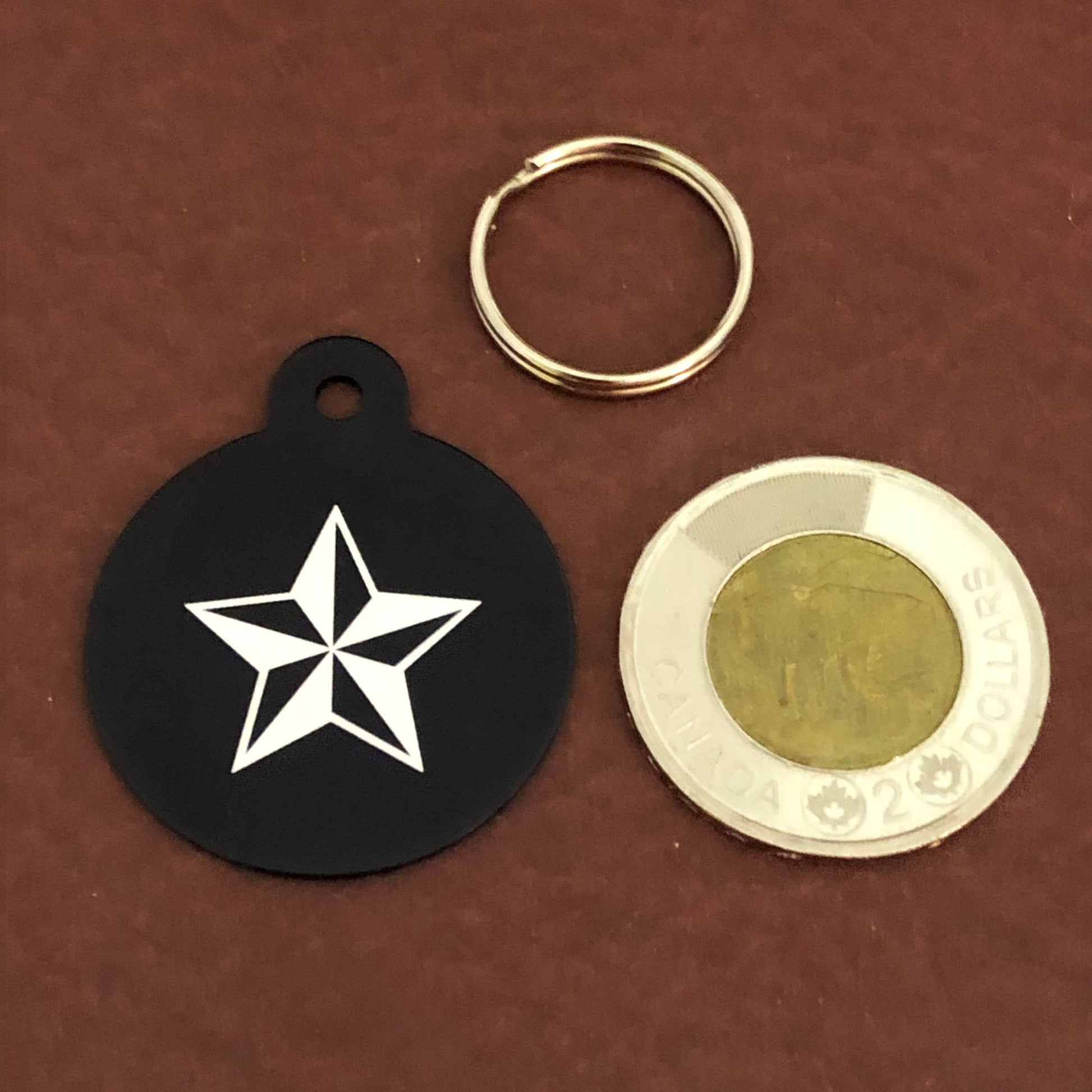 Nautical Star, Large Circle Tag, Black, Personalized Aluminum Tag, Diamond Engraved, Key Chain, Keychain, For lost keys, NSLBC2