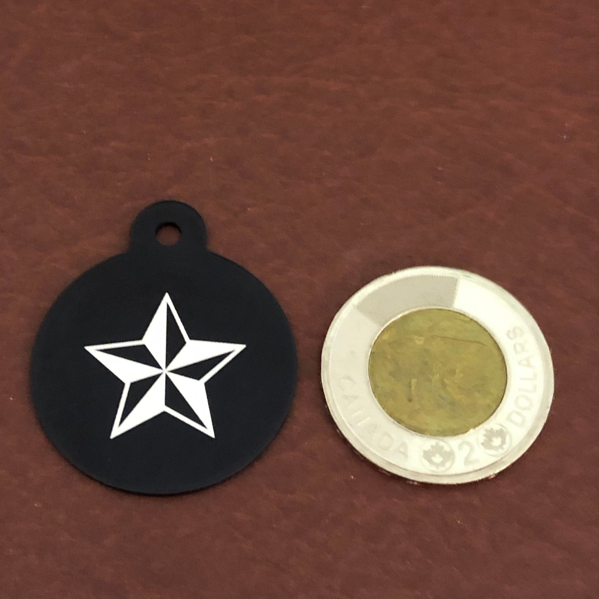 Nautical Star, Large Circle Tag, Black Personalized Aluminum Tag, Diamond Engraved Dog Tag Cat Tag Animal Tag Puppy Tag For Dog Collar NSLBC