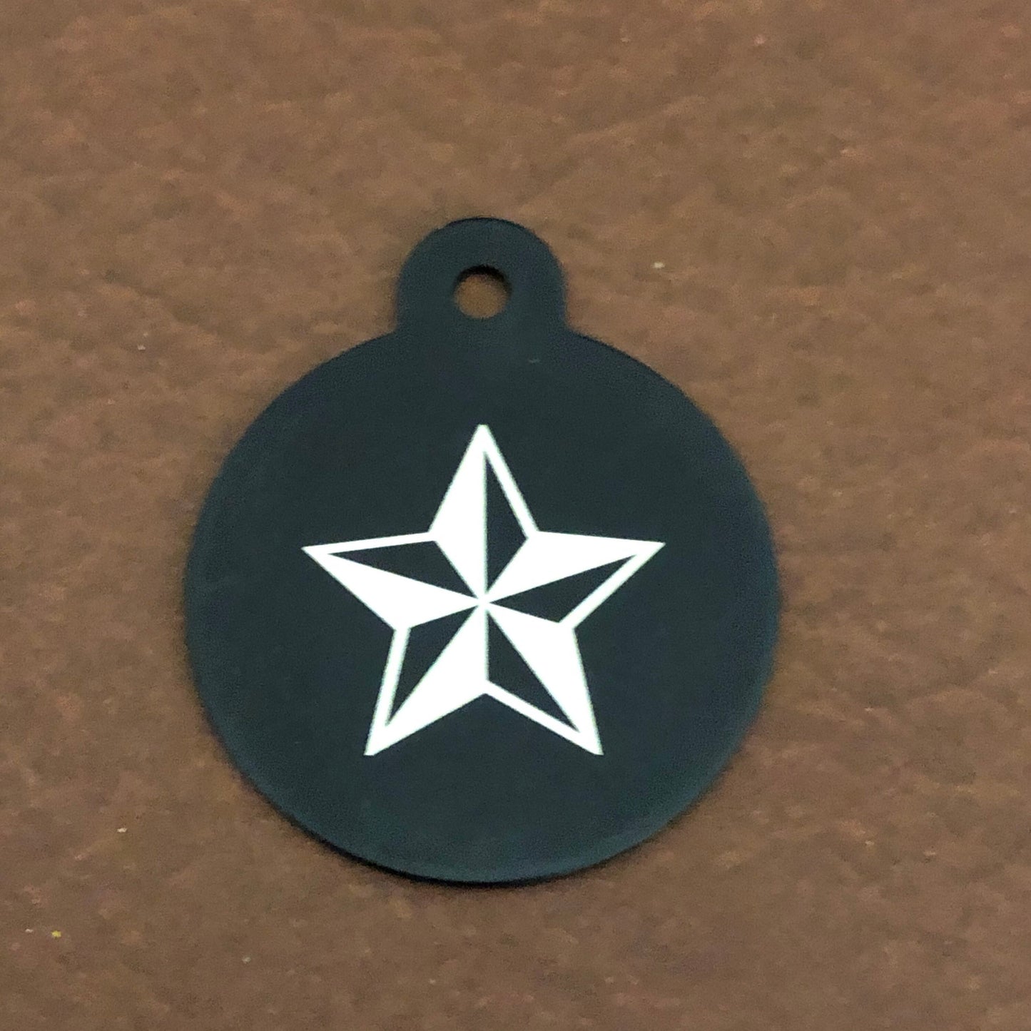 Nautical Star, Large Circle Tag, Black Personalized Aluminum Tag, Diamond Engraved Dog Tag Cat Tag Animal Tag Puppy Tag For Dog Collar NSLBC